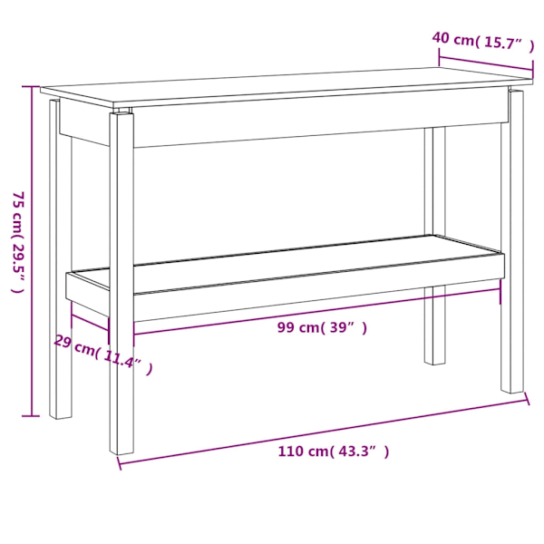 vidaXL Konsolbord 110x40x75 cm massiv furu Brun