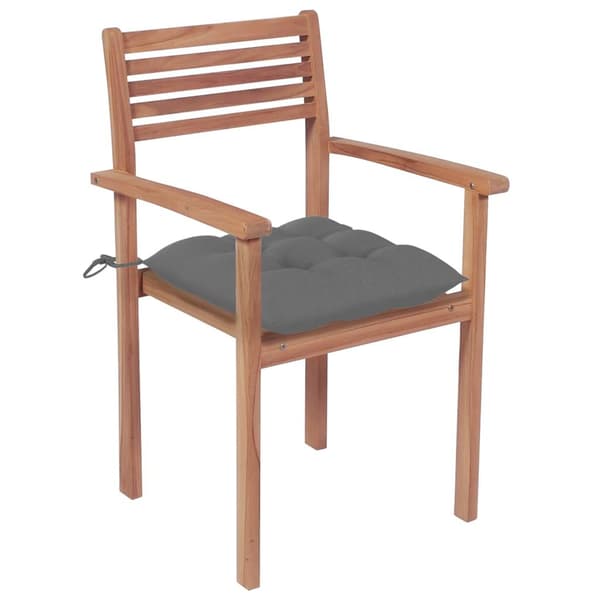 vidaXL Trädgårdsstolar med gråa dynor 4 st massiv teak grå