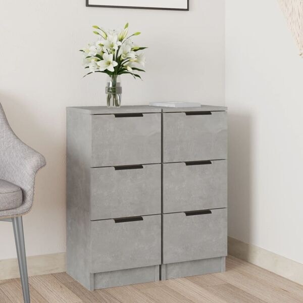 vidaXL Byrå 2 st betonggrå 30x30x70 cm konstruerat trä Grå