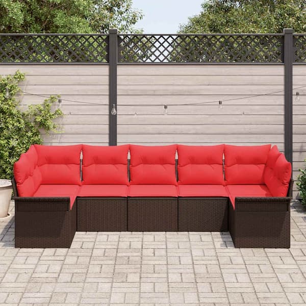 vidaXL Trädgårdsoffset med kudde 7 pcs Brun Poly rattan Brun