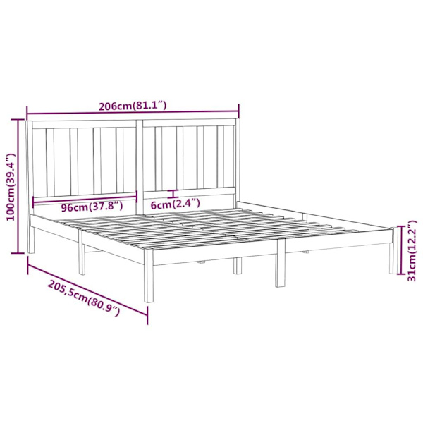 vidaXL Sängram honungsbrun massivt trä 200x200 cm Brun