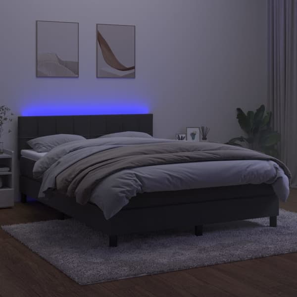 vidaXL Ramsäng med madrass & LED mörkgrå 140x190 cm sammet Grå