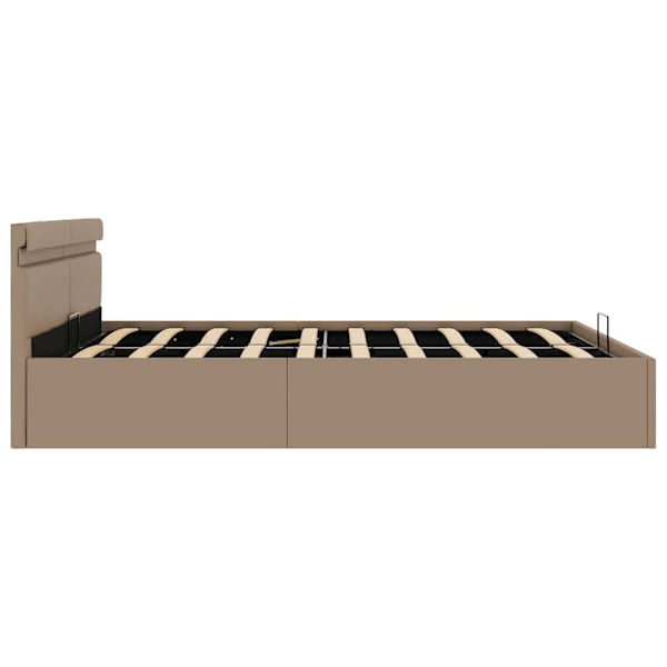 vidaXL Sängram hydraulisk förvaring LED ljusbrun konstläder 160x200 cm Brun