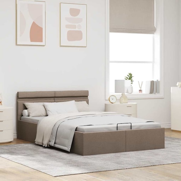 vidaXL Sängram hydraulisk förvaring utan madrass taupe 140x200 cm Taupe