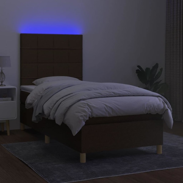 vidaXL Ramsäng med madrass & LED mörkbrun 90x190 cm tyg Brun