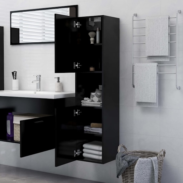 vidaXL Badrumsskåp svart 30x30x130 cm konstruerat trä Svart