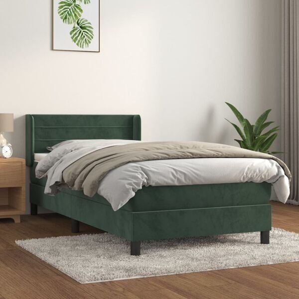 vidaXL Ramsäng med madrass mörkgrön 80x200 cm sammet Grön