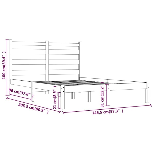 vidaXL Sängram massiv furu 140x200 cm Brun