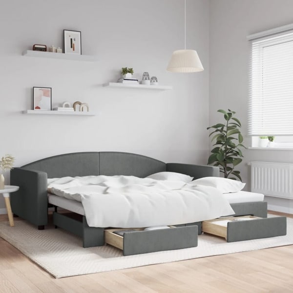 vidaXL Dagbädd utdragbar med lådor mörkgrå 100x200 cm tyg Grå