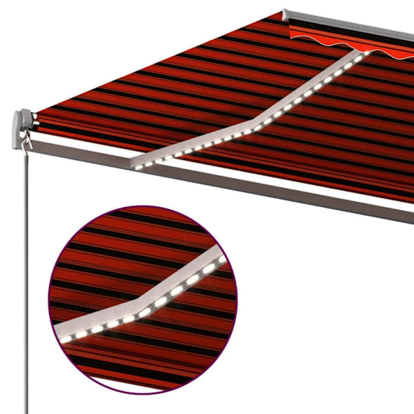 vidaXL Markis med LED manuellt infällbar 6x3,5 m orange och brun Flerfärgsdesign