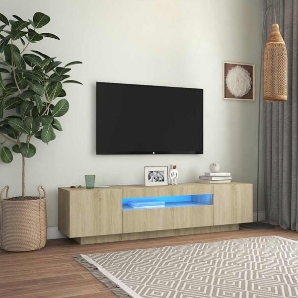 vidaXL TV-bänk med LED-belysning sonoma-ek 160x35x40 cm Brun