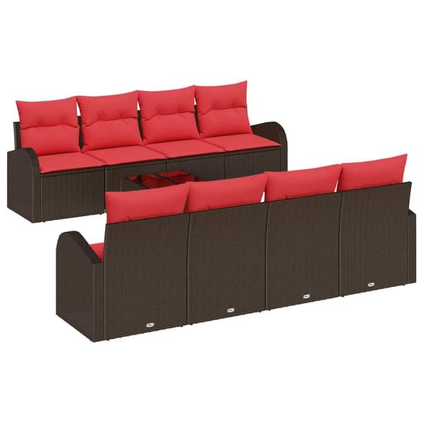 vidaXL Soffset 9 st 6-Antal sittplatser Brun och Röd Polyester Brun