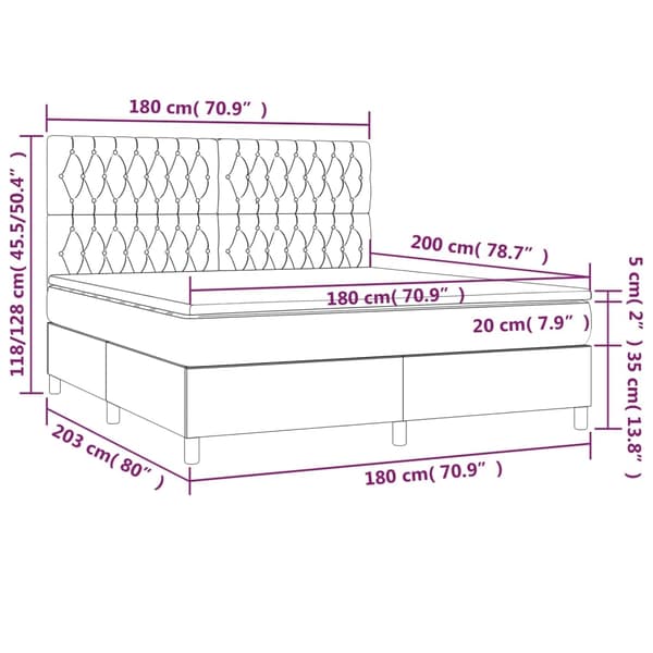 vidaXL Ramsäng med madrass mörkgrå 180x200 cm tyg Grå
