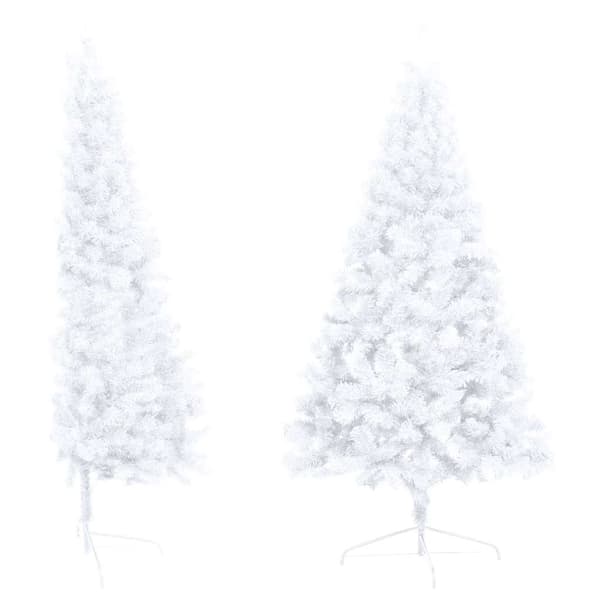 vidaXL Belyst halv plastgran med kulor vit 150 cm Vit