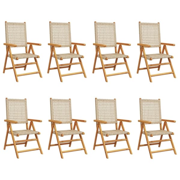 vidaXL Fällbara fåtöljer 8 st beige polyrotting och massivt trä Beige