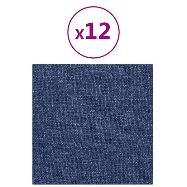 vidaXL Väggpaneler 12 st Blå 30x30 cm tyg 1,08 m² Blå