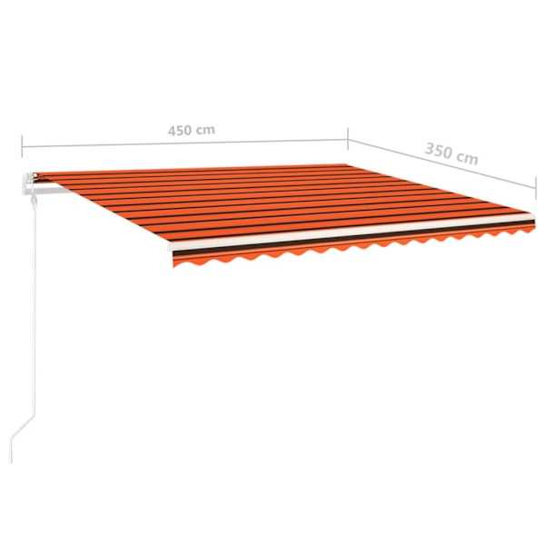 vidaXL Markis manuellt infällbar med LED 4,5x3,5 m orange och brun Flerfärgsdesign