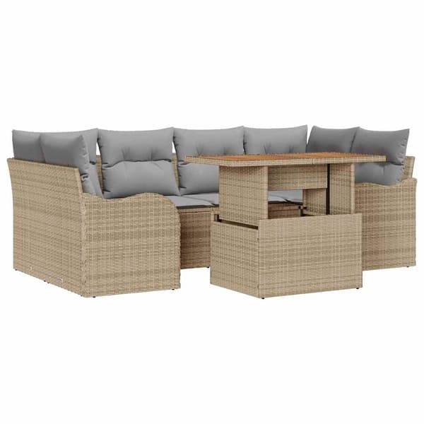 vidaXL Trädgårdsoffset 7 st Beige Poly rattan Beige