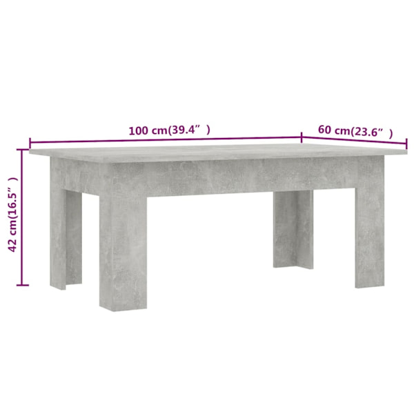 vidaXL Soffbord betonggrå 100x60x42 cm konstruerat trä grå