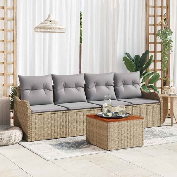 vidaXL Trädgårdsoffset 5 st Beige konstrotting Beige