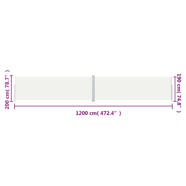 vidaXL Infällbar sidomarkis gräddvit 200x1200 cm Creme