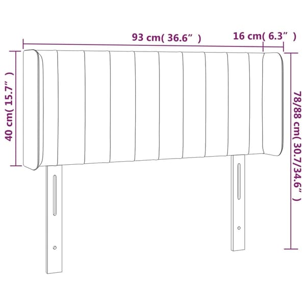 vidaXL Sänggavel LED ljusgrå 93x16x78/88 cm sammet Grå