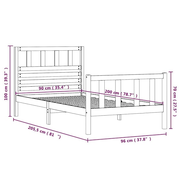 vidaXL Sängram svart massivt trä 90x200 cm enkelsäng Svart