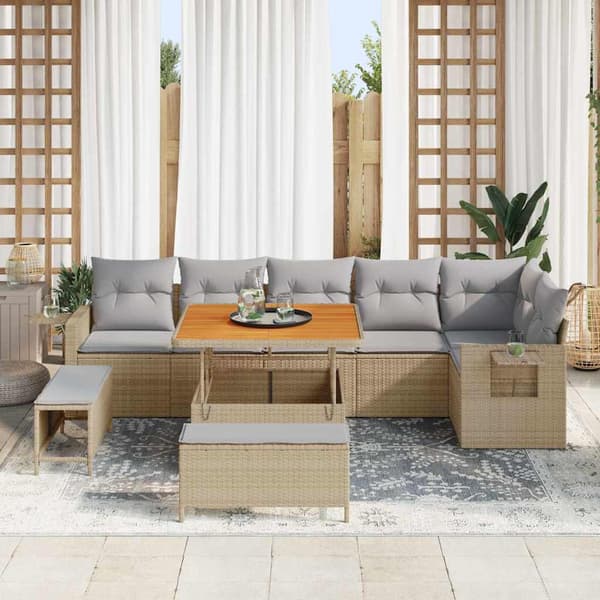 vidaXL Trädgårdsoffset 9 st Beige konstrotting Beige