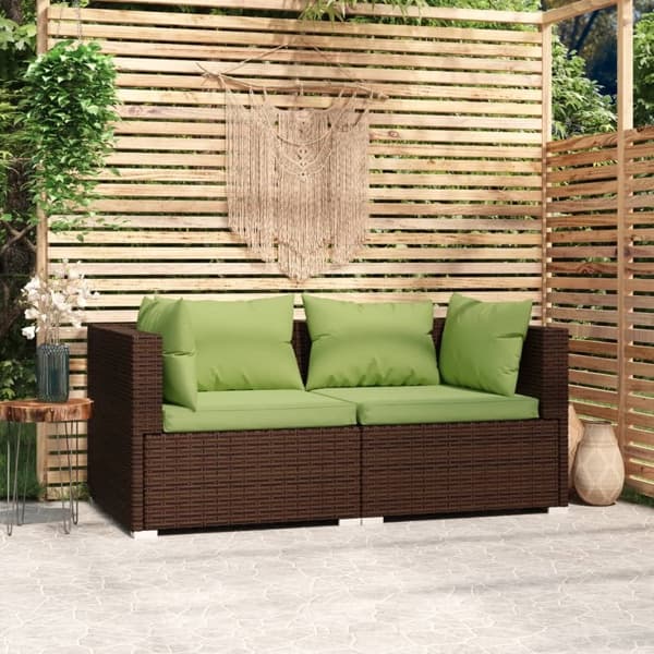 vidaXL Soffa 2-sits med dynor konstrotting brun Brun