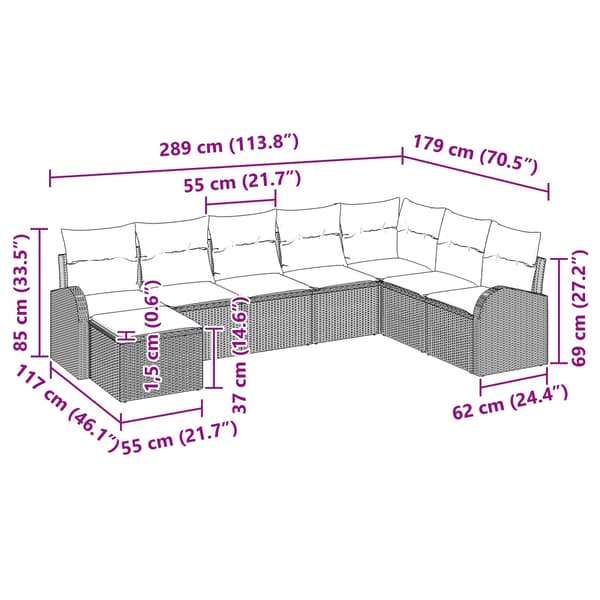 vidaXL Trädgårdsoffset 8 st Brun [Syntetisk]: Poly Rattan Brun