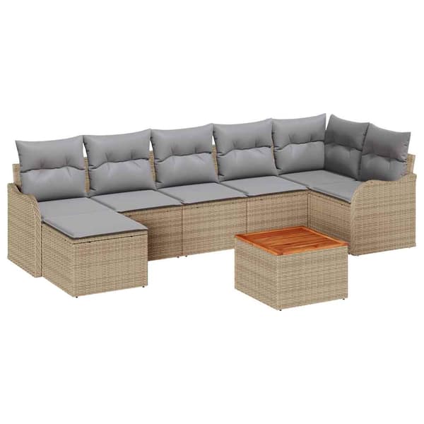 vidaXL Trädgårdsoffset 8 st Beige konstrotting Beige