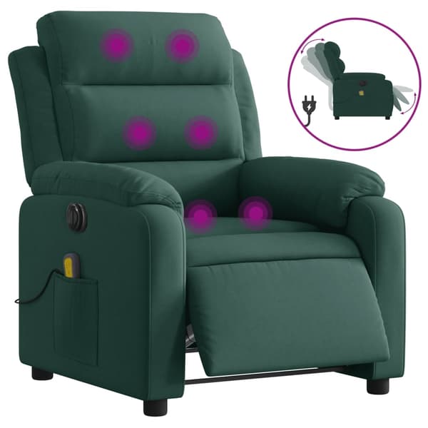 vidaXL Elektrisk massagefåtölj mörkgrön sammet Grön