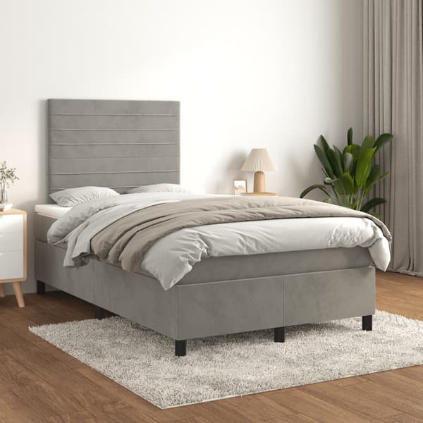 vidaXL Ramsäng med madrass ljusgrå 120x190 cm sammet Grå