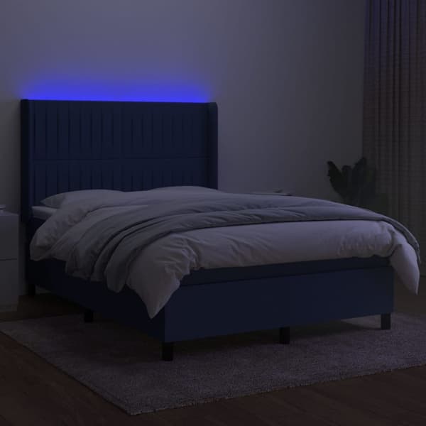 vidaXL Ramsäng med madrass & LED blå 140x200 cm tyg Blå