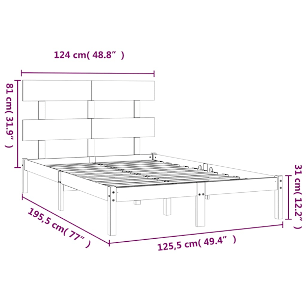 vidaXL Sängram honungsbrun massivt trä 120x190 cm Brun