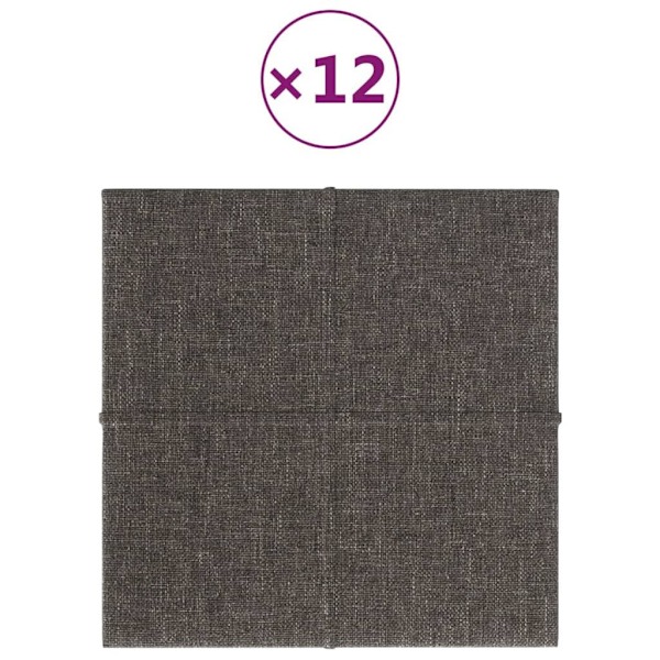 vidaXL Väggpaneler 12 st mörkgrå 30x30 cm tyg 1,08 m² Grå