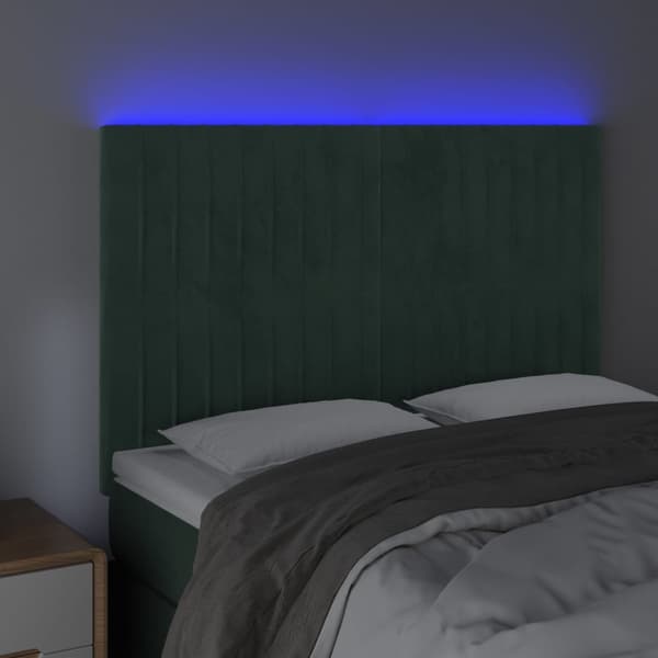 vidaXL Sänggavel LED mörkgrön 144x5x118/128 cm sammet Grön