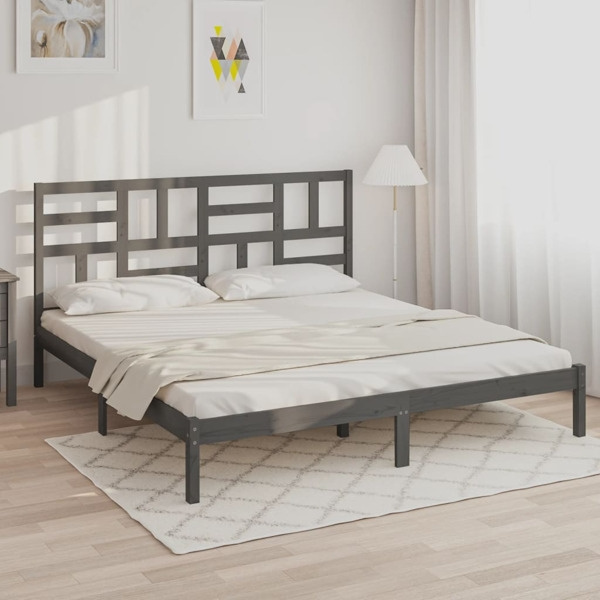 vidaXL Sängram grå massivt trä 200x200 cm Grå