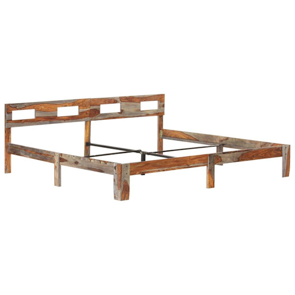vidaXL Sängram massivt sheshamträ 200x200 cm grå