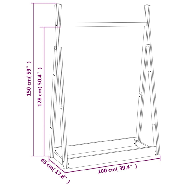 vidaXL Klädställning 100x45x150 cm massiv furu Brun