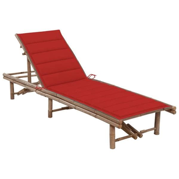 vidaXL Solsäng med dyna bambu Röd
