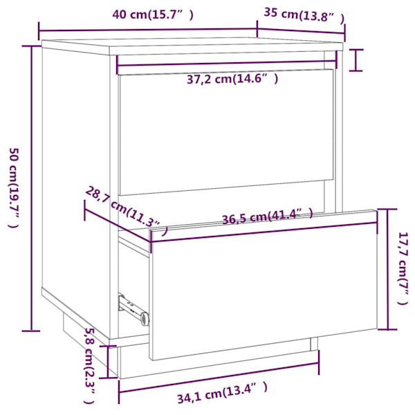 vidaXL Sängbord vit 40x35x50 cm massiv furu Vit