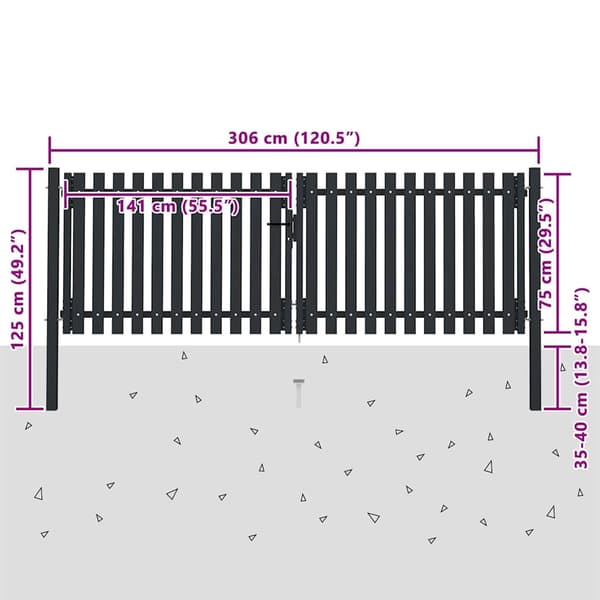 vidaXL Dubbeldörrsgrind stål 300x75 cm antracit Antracit