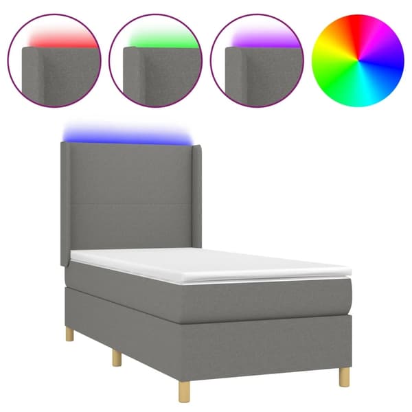 vidaXL Ramsäng med madrass & LED mörkgrå 90x200 cm tyg Grå
