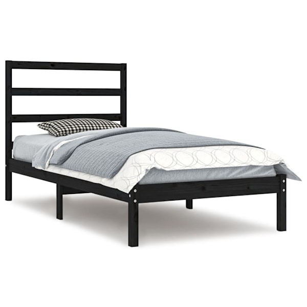 vidaXL Sängram svart massiv furu 90x200 cm enkelsäng Svart