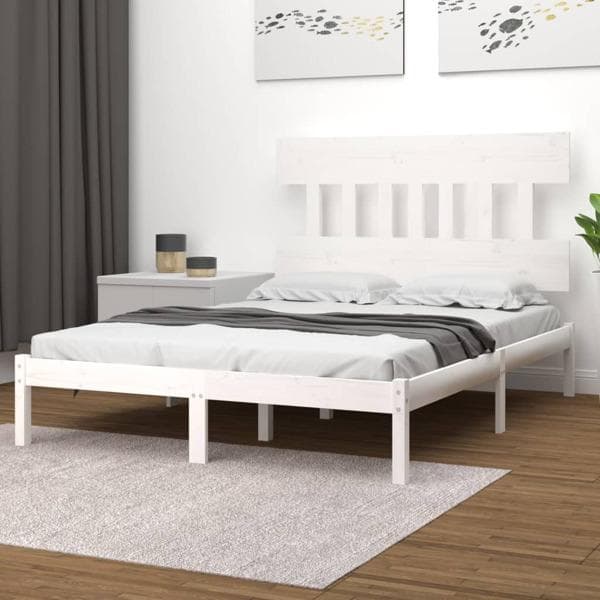 vidaXL Sängram vit massivt trä 120x190 cm Vit