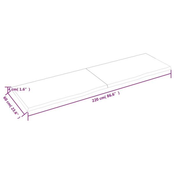 vidaXL Bänkskiva badrum mörkbrun 220x60x(2-4) cm behandlat massivt trä Grå