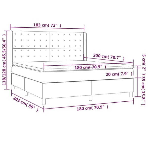 vidaXL Ramsäng med madrass mörkgrå 180x200 cm tyg Grå
