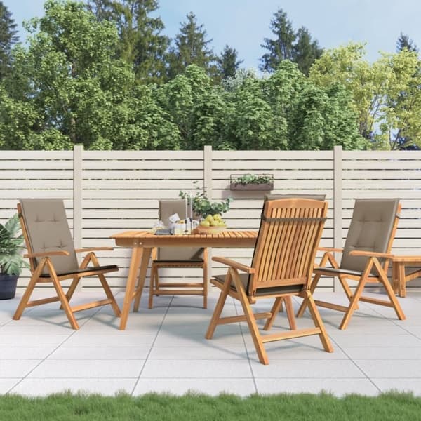 vidaXL Fällbara fåtöljer med dynor, 4 st, massivt trä, teak Brun