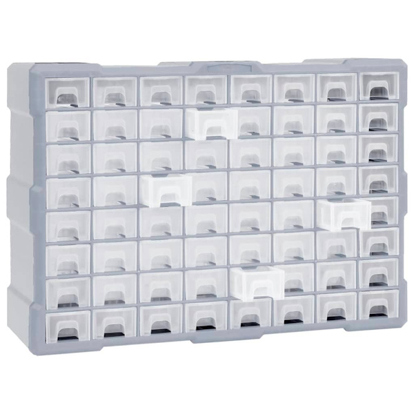 vidaXL Sortimentskåp med 64 lådor 52x16x37,5 cm grå